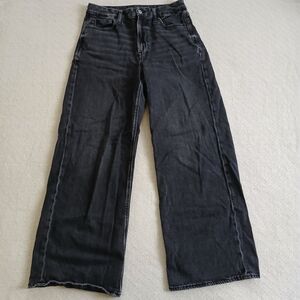 aeo ♡ curvy super high rise baggy wide leg jeans stretch 5372 black
